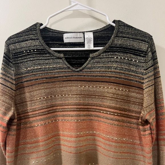 Alfred Dunner Womens Orange Cream Striped Quarter Sleeves Top Size Small - Picture 3 of 10